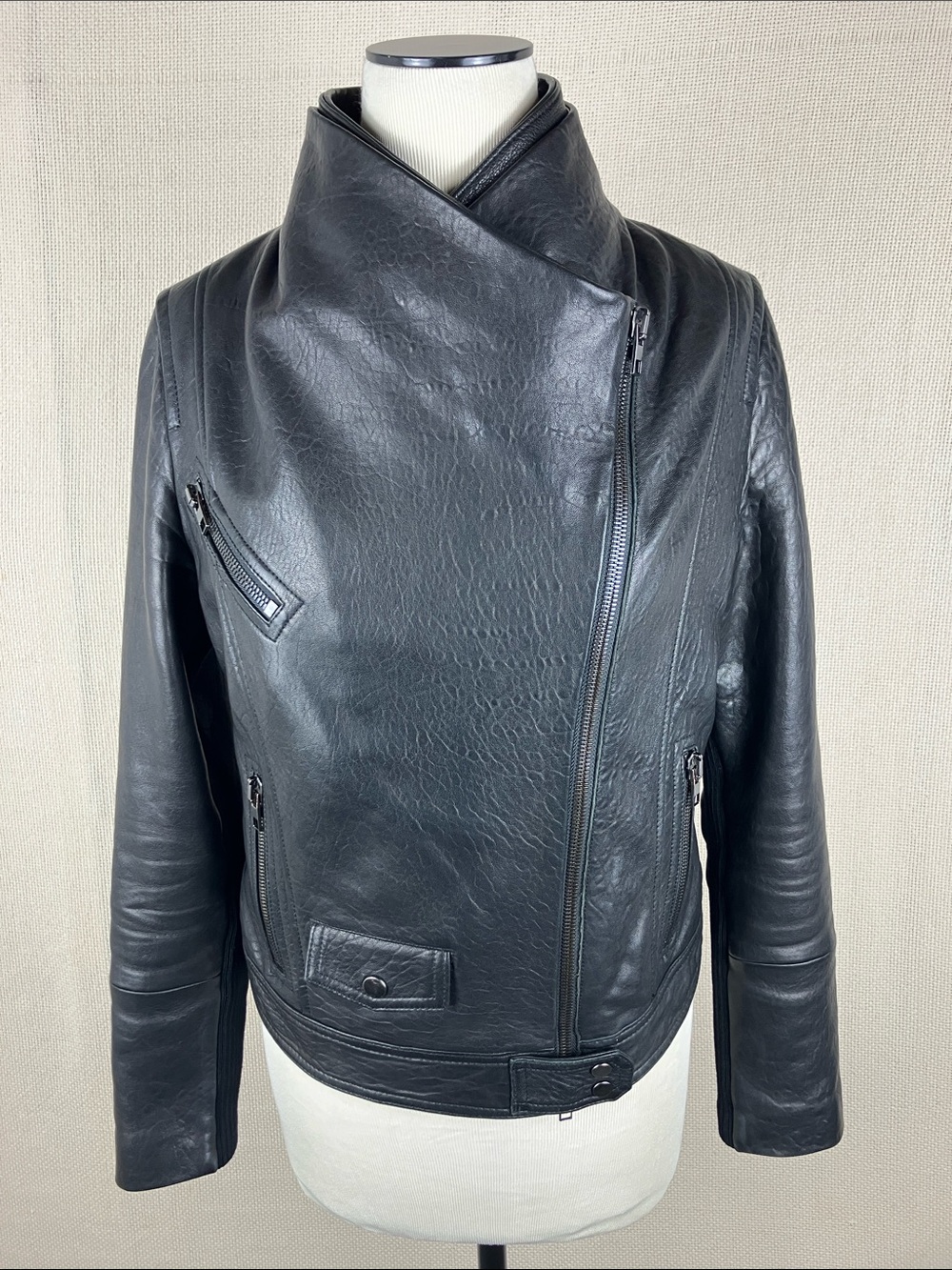 Vince Lamb Leather Moto Jacket Black Full Zip - Picture 2 of 16